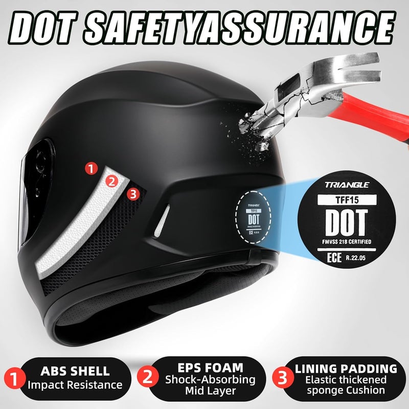 triangle Motorcycle Helmets Full Face Motorcycle Helmet for Men & Women with Tinted and Clear Visor Meet Dot Approved (Matte Black, S) - Image 2